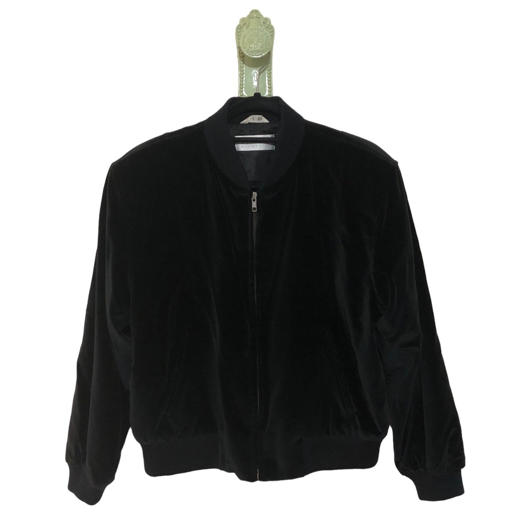 Vintage Velvet Bomber Jacket Black Sweater Knit Velveteen 80s 90s y2k Retro